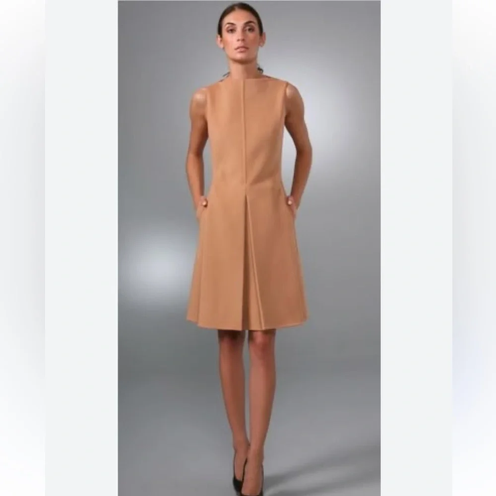 MILLY Elegant Tan Wool Sleeveless Dress - Picture 1 of 11